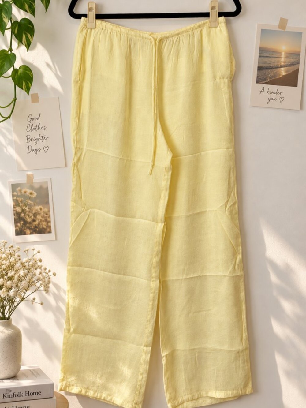 ZARA Pale Yellow Wide Leg Drawstring Pants Size M